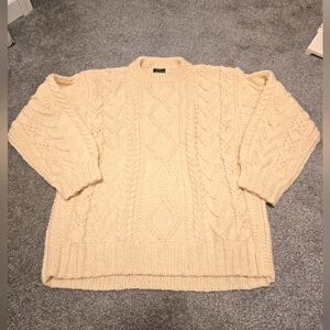 100% Wool Hand Knit Crewneck Sweater Fisherman Countryside Chic Cottagecore